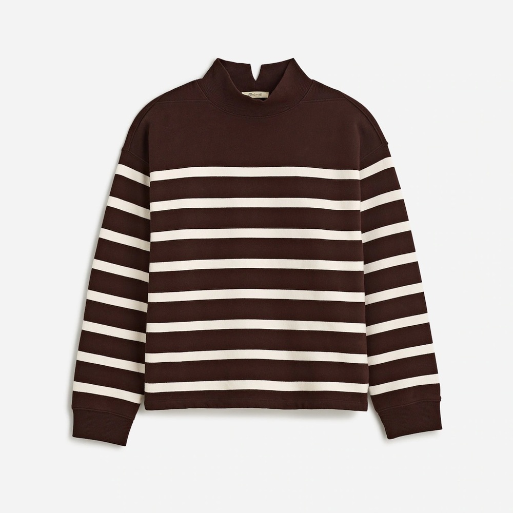 NWT Madewell Midweight Mockneck Sweatshirt in Stripe Dark Carob Brown Medium